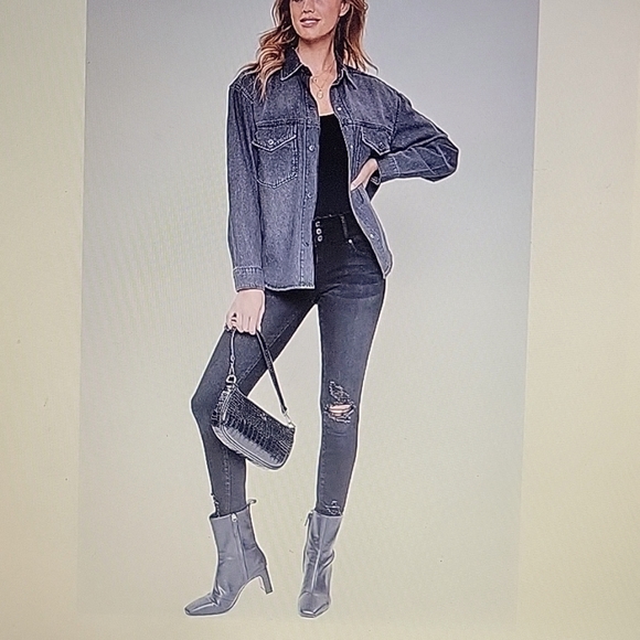 YMI Tops - YMI With Love potassium+hsand gray denim jean shacket Cotton oversized XL NEW…